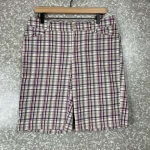Eddie Bauer Women's Preppy Purple Plaid Bermuda Shorts - Size 10 - 12" Inseam